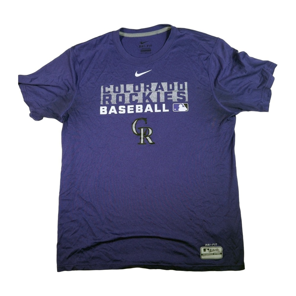 Nike Dri Fit MLB Authentic Collection Colorado Rockies Baseball Shirt Purple M